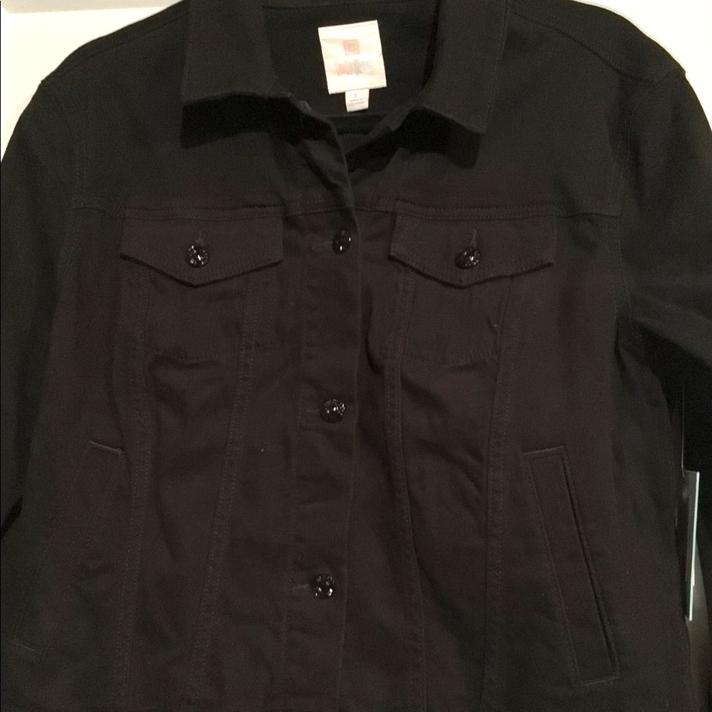 Lularoe black Harvey jacket size large with beautiful rose embroidery detail.